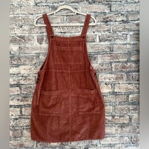 Corduroy Pinafore Mini Dress in Rust